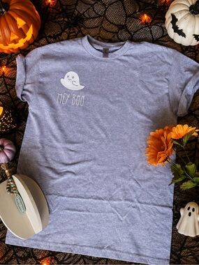 Hey Boo Ghost Graphic Kids T-Shirt - Light Heather Gray